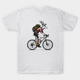 Cycling Deer with Backpack T-Shirt